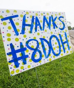 handwritten sign #Thanks 8doh